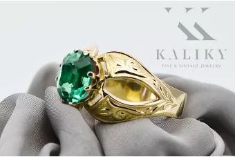 14K Yellow gold Emerald Ring Vintage style vrc135y